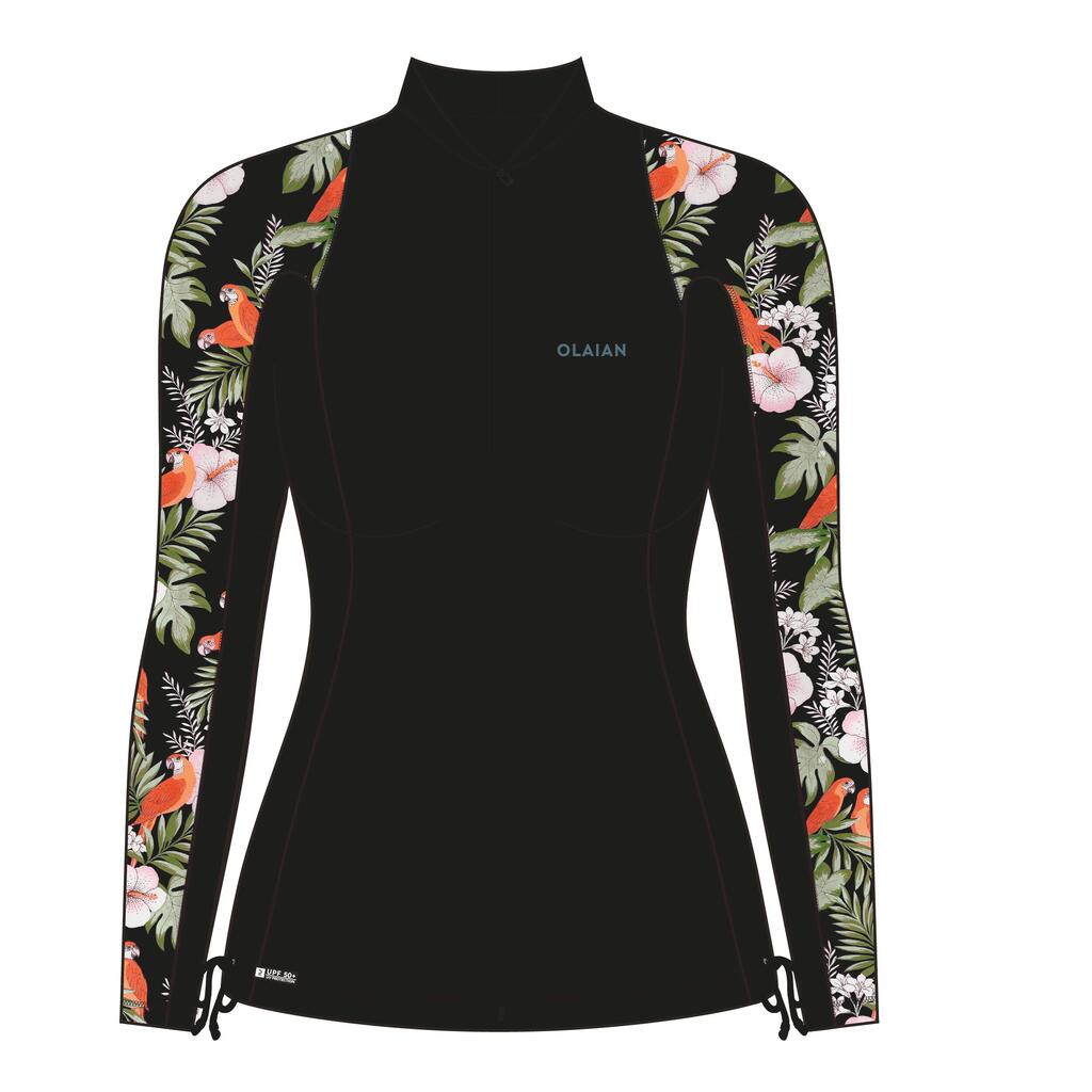 Women's Long-SleeveD UV Protection T-Shirt - 500 Tropical Black Green