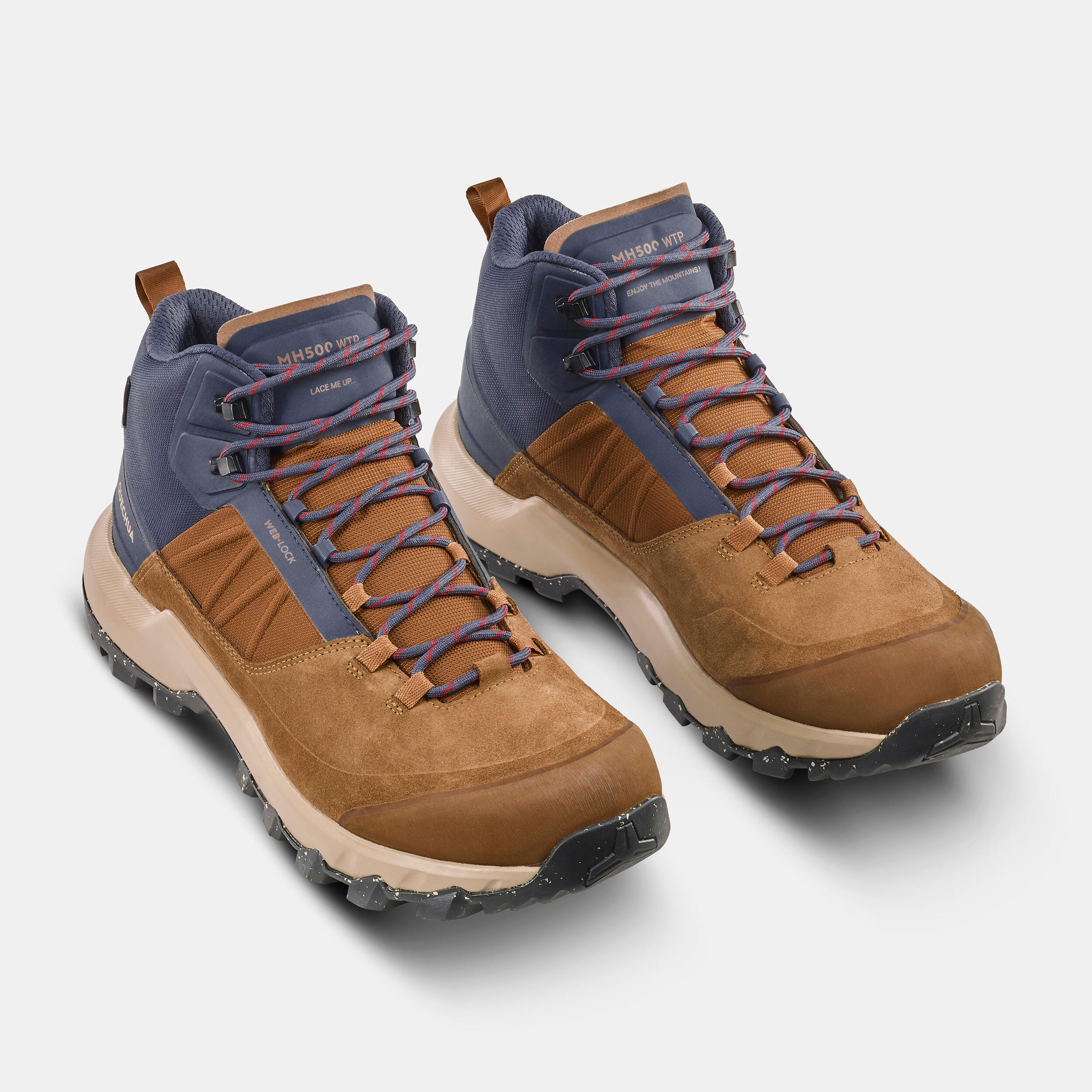 Men’s Waterproof Hiking Boots - MH 500 Brown - Golden chestnut, Dark ...
