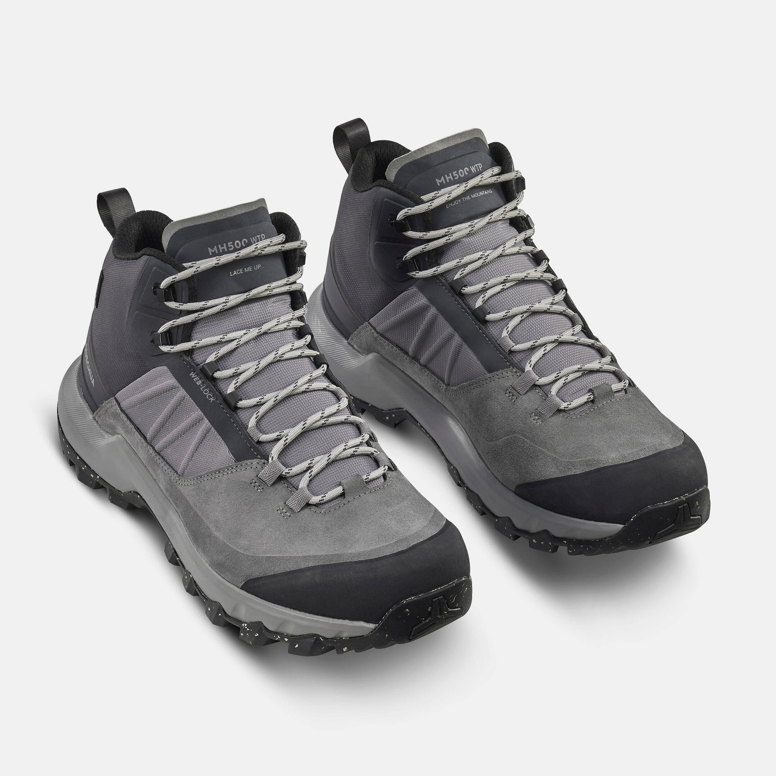 Men Waterproof Hiking Shoes Mid Ankle with Cushion Comfort Grey - MH500 -  1