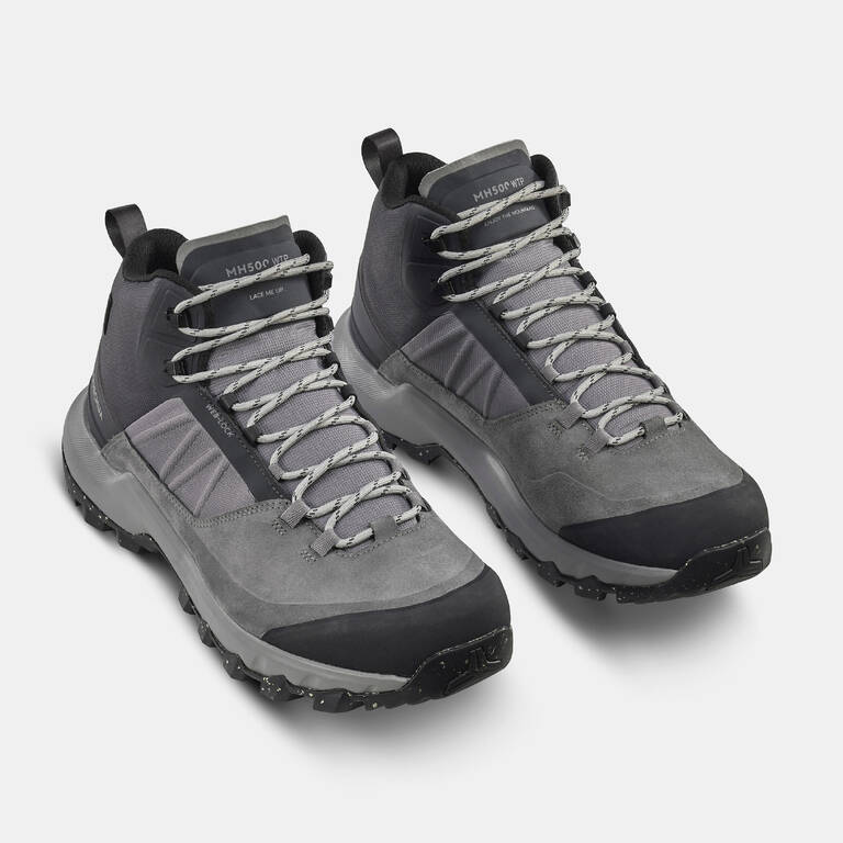 Men Waterproof Hiking Shoes Mid Ankle with Cushion Comfort Grey - MH500