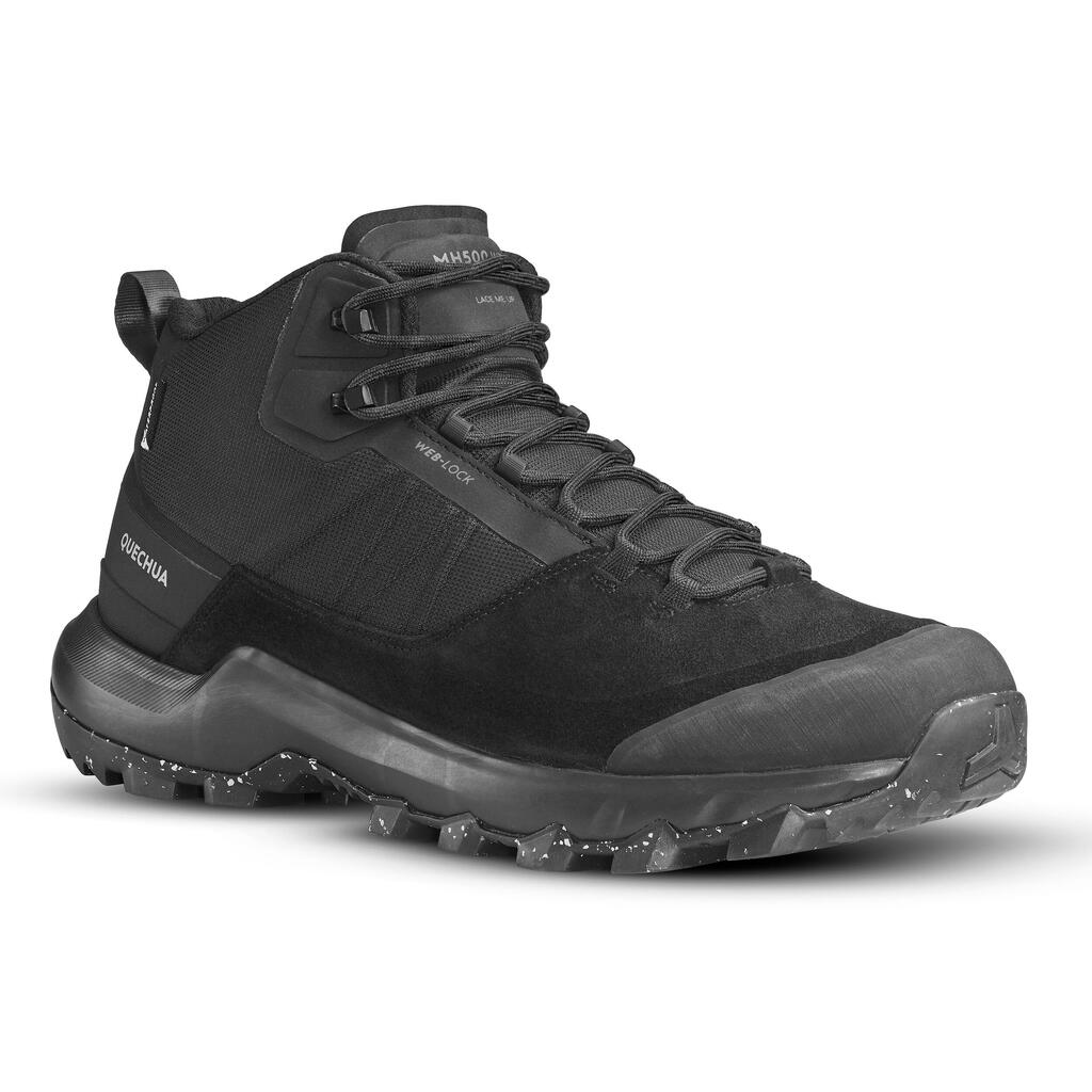 Men's Waterproof Mountain Walking Shoes - MH500 Mid - Black