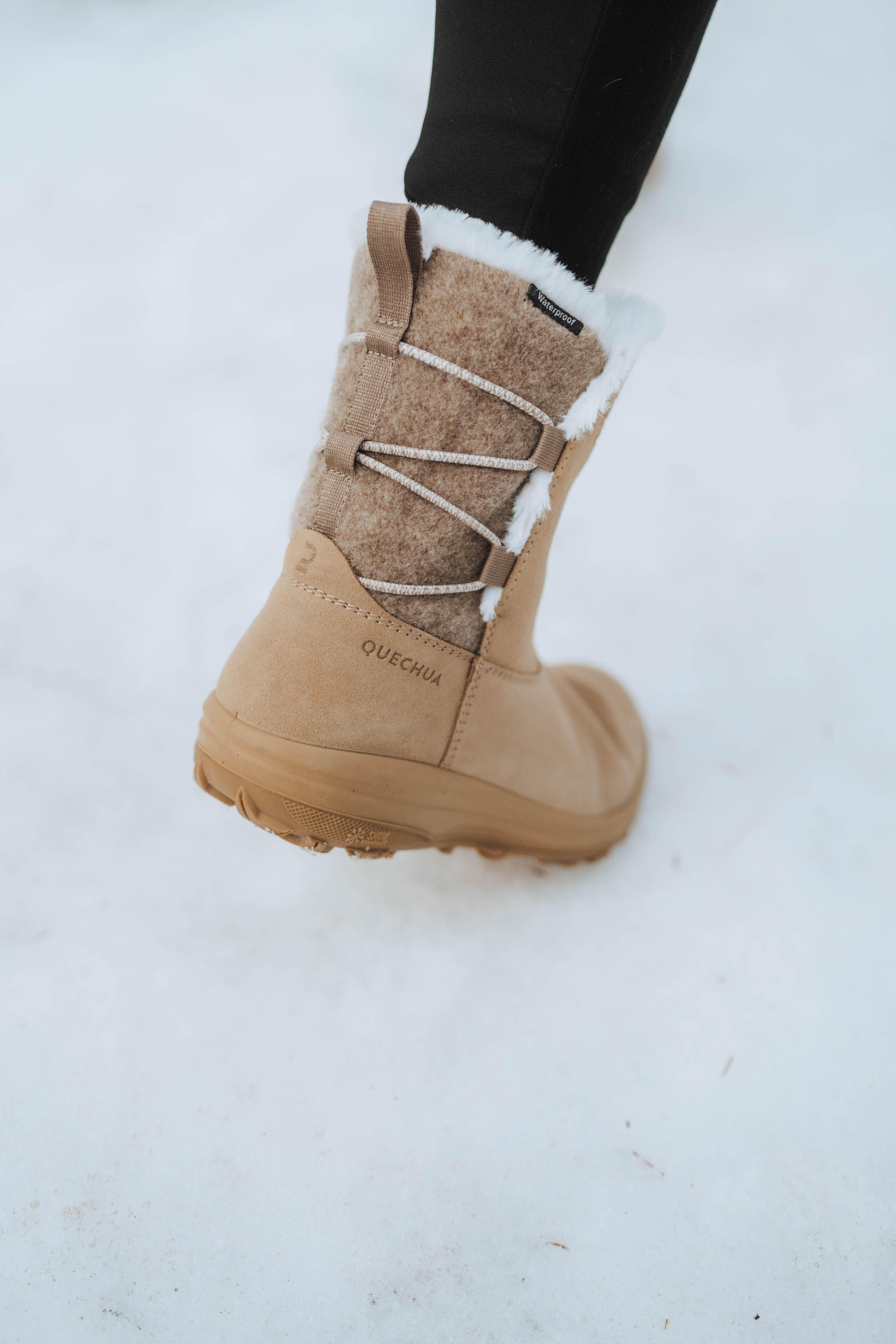 Women’s Warm and Waterproof Leather Winter Boots, NH 500 12/13