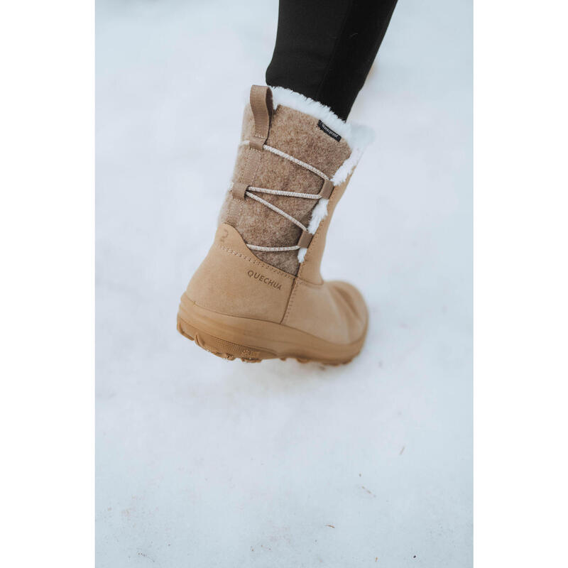 Botas de Couro para Caminhada Neve/Tempo Frio Quentes Impermeáveis SH500 Mulher 