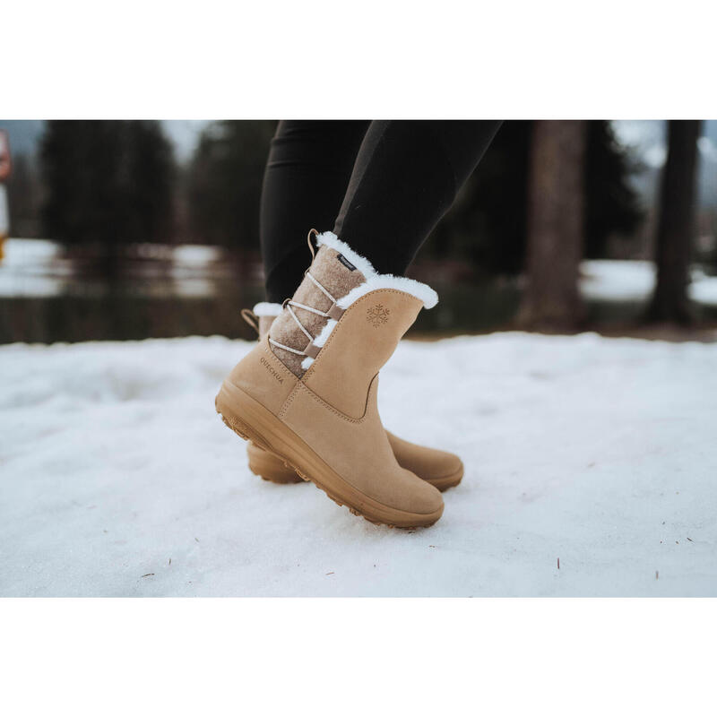 Botas de Couro para Caminhada Neve/Tempo Frio Quentes Impermeáveis SH500 Mulher 