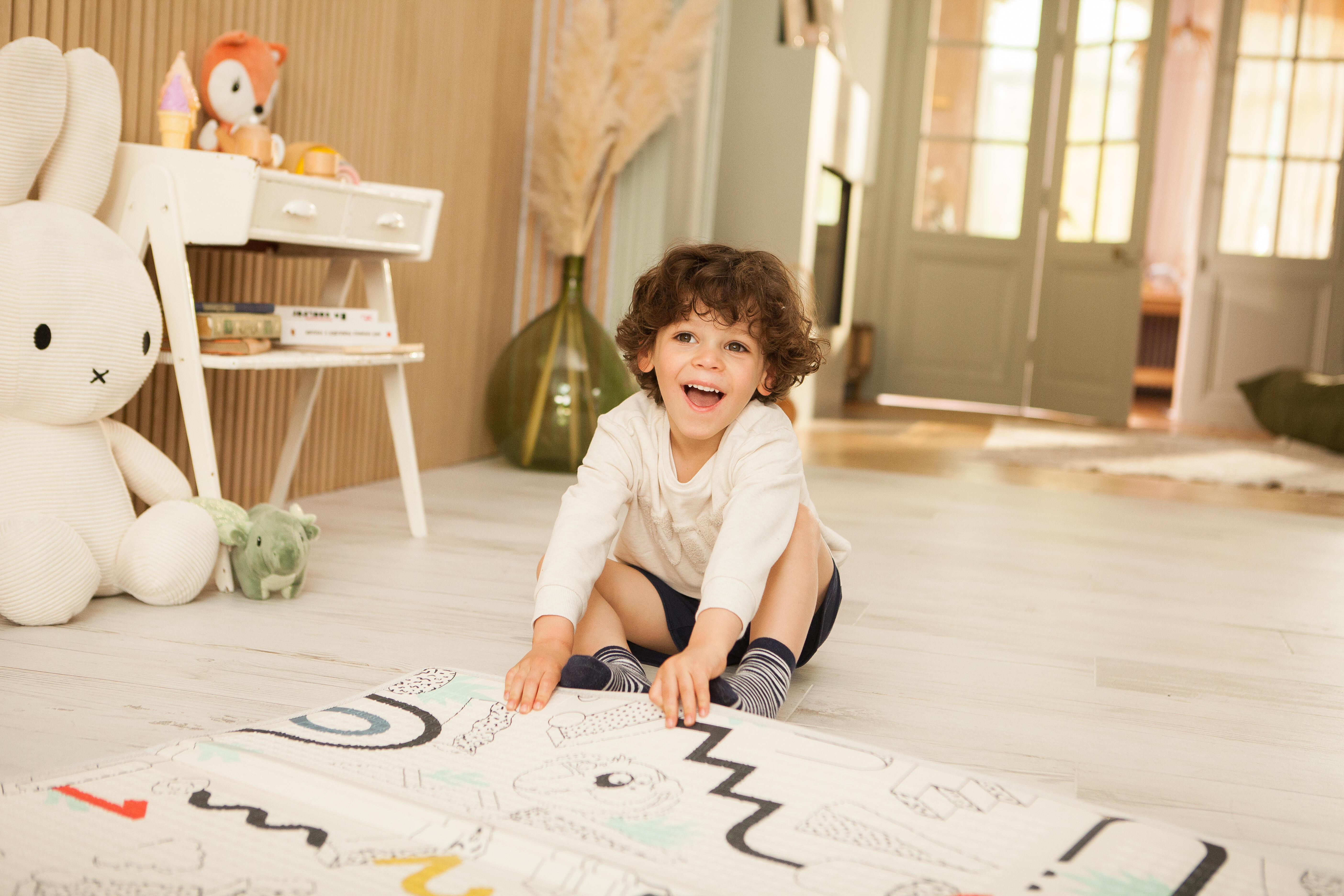 Kids’ Basic Sweatshirt - Beige with Motifs - DOMYOS