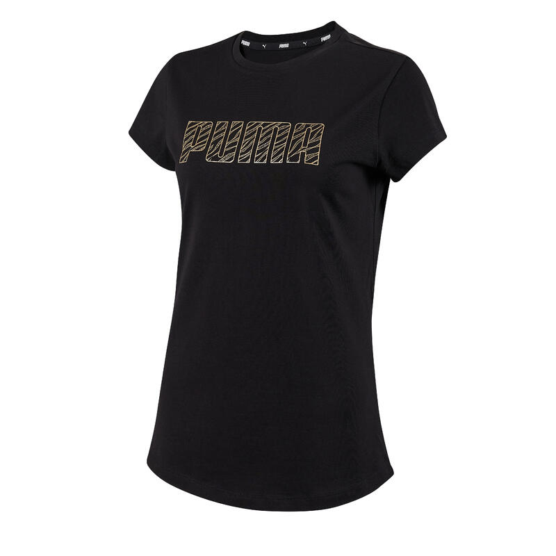 T-shirt donna fitness Puma 100% cotone nera-dorata