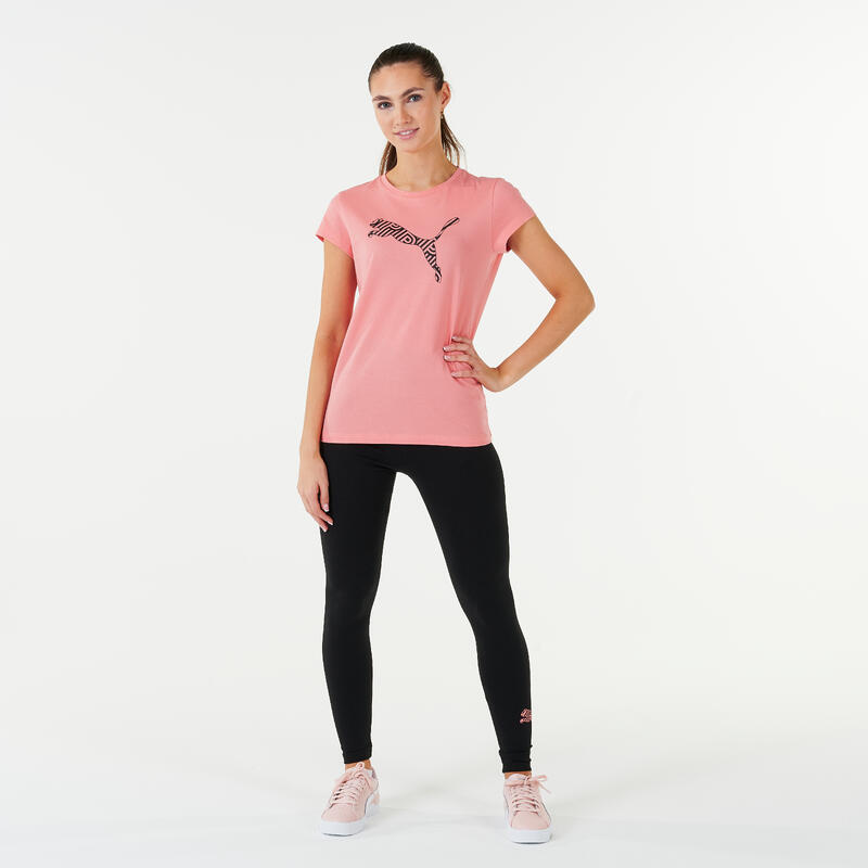 T shirt noir puma manches courtes rose logo