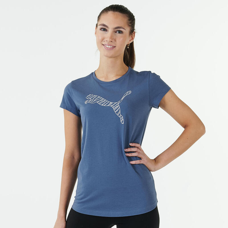 T-shirt donna fitness Puma 100% cotone azzurra-grigia