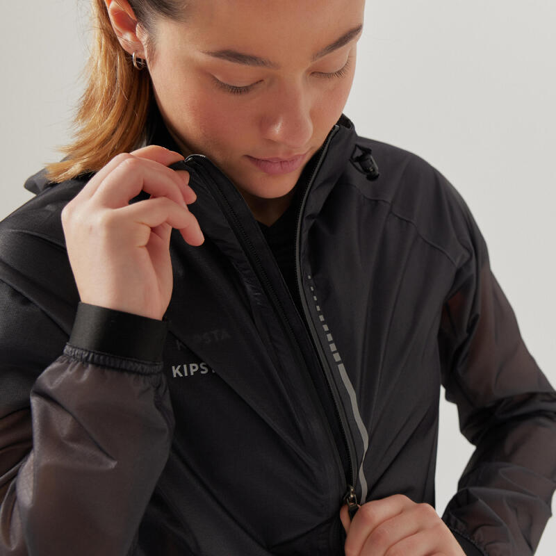 Women's Football Rain Jacket Black KIPSTA Decathlon