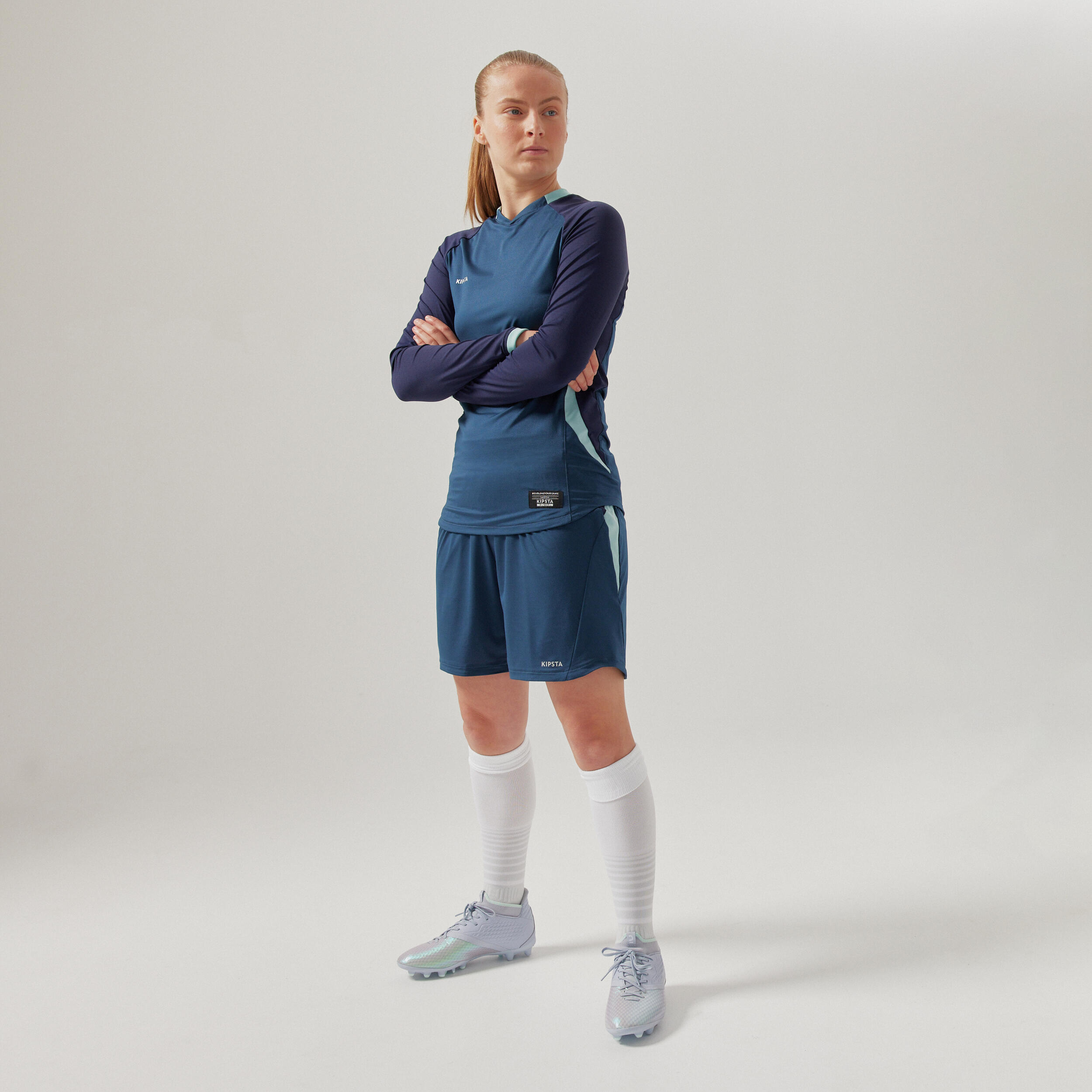 Women's Long-Sleeved Slim-Cut Football Shirt - Blue 5/8
