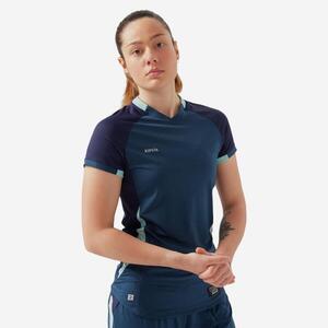 Camiseta de fútbol mujer azul, manga corta, corte slim