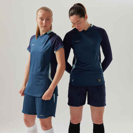 Moteriški prigludę futbolo marškinėliai ilgomis rankovėmis, mėlyni