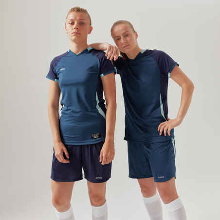 Majica kratkih rukava za nogomet uskog kroja ženska plava