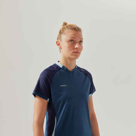 Majica kratkih rukava za nogomet ravnog kroja ženska plava