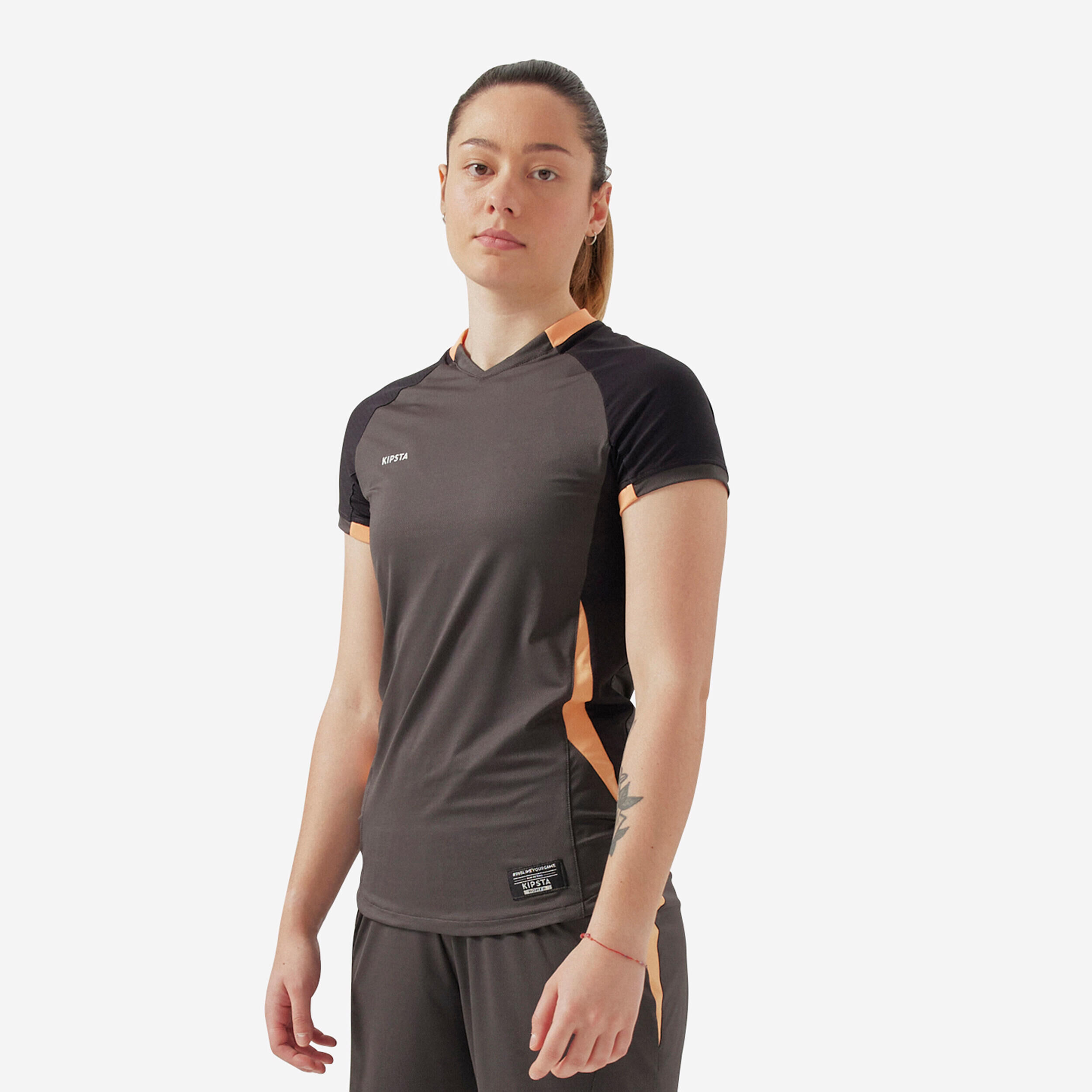 KIPSTA Women's Short-Sleeved Straight Cut Football Shirt - Black