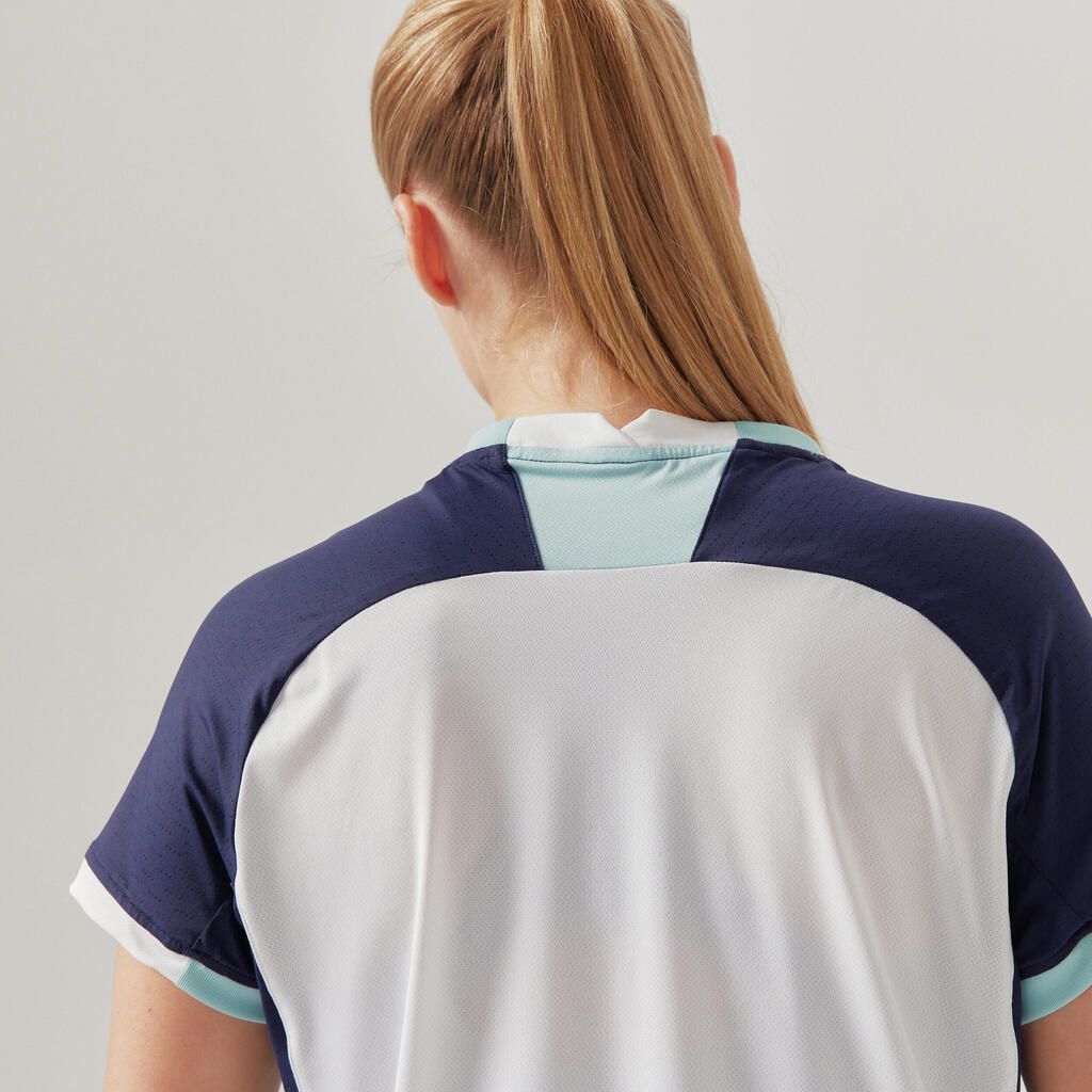 Dámsky futbalový dres s krátkym rukávom rovný strih modrý
