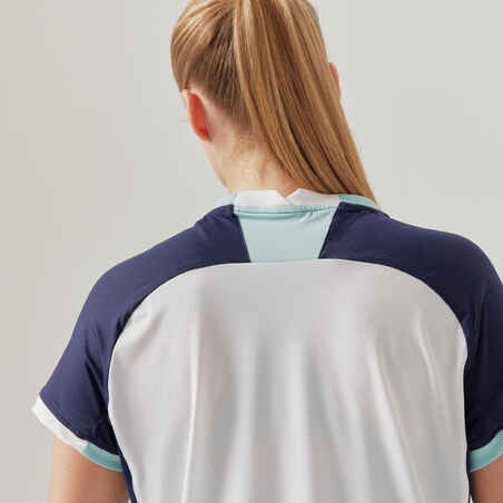 Moteriški tiesaus kirpimo futbolo marškinėliai „S-S“, balti