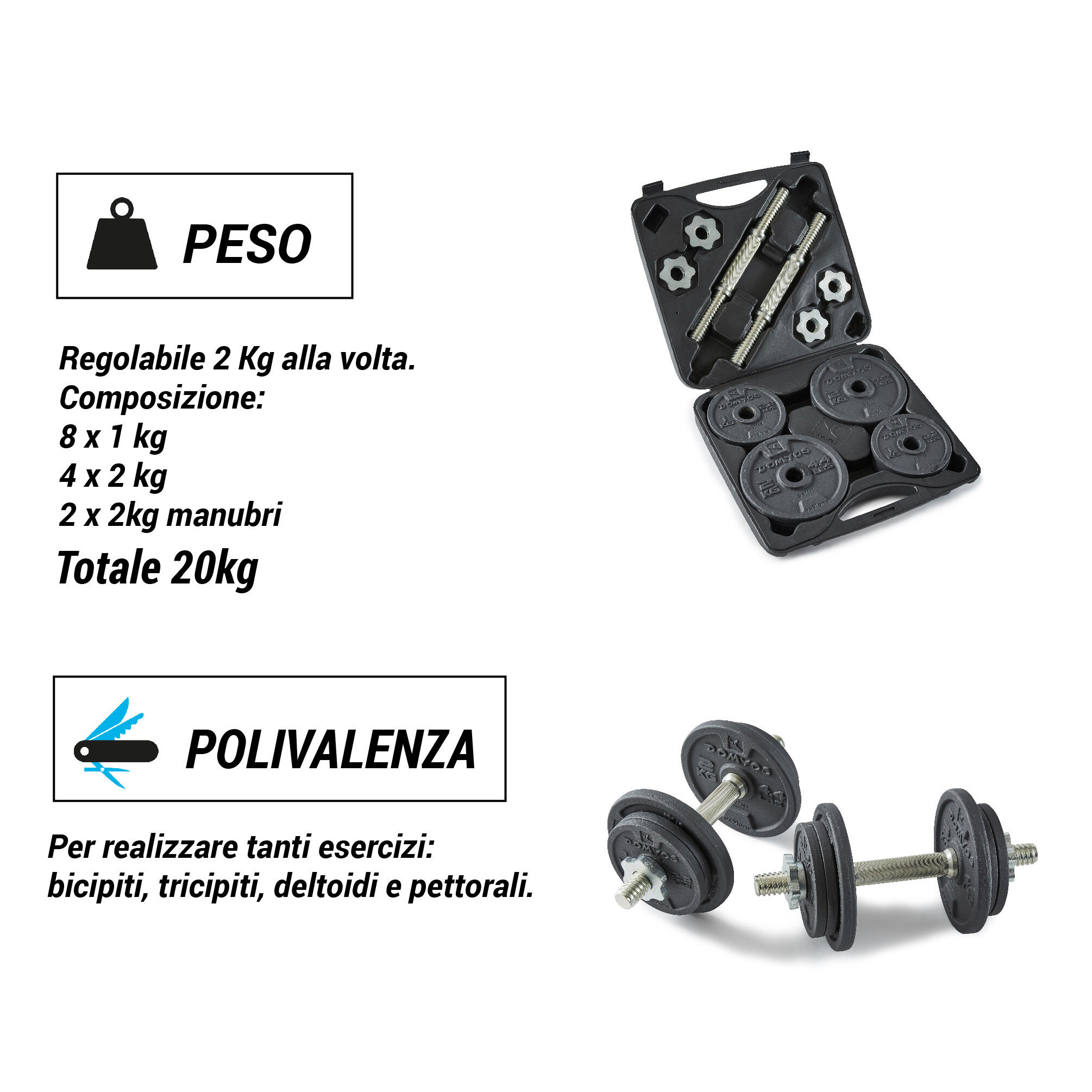 Kit manubri bodybuilding 20kg 2/9