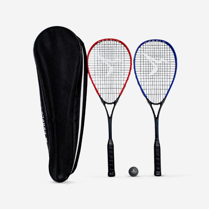 PERFLY Squash set SR 130 van 2 rackets SR 130 en 1 bal met rode stip