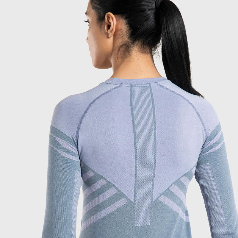 WOMEN'S TRAIL RUNNING SEAMLESS LONG-SLEEVED T-SHIRT COMFORT - BLUE/LILAC