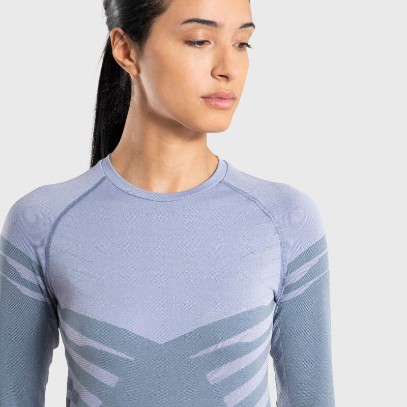 Laufshirt langarm Trailrunning Damen - Seamless Comfort blau/lila