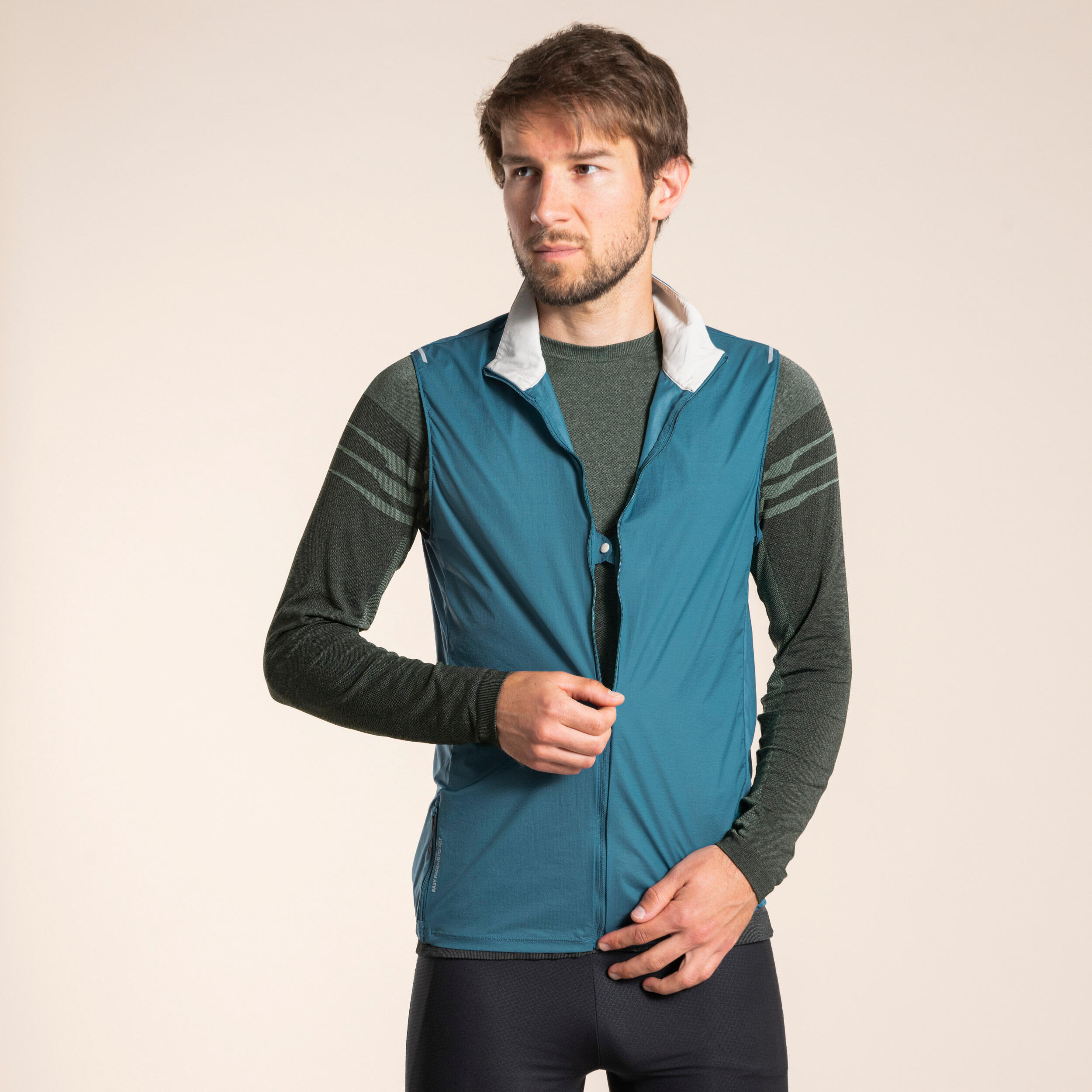 MEN'S BLUE SLEEVELESS TRAIL RUNNING WINDBREAKER JACKET