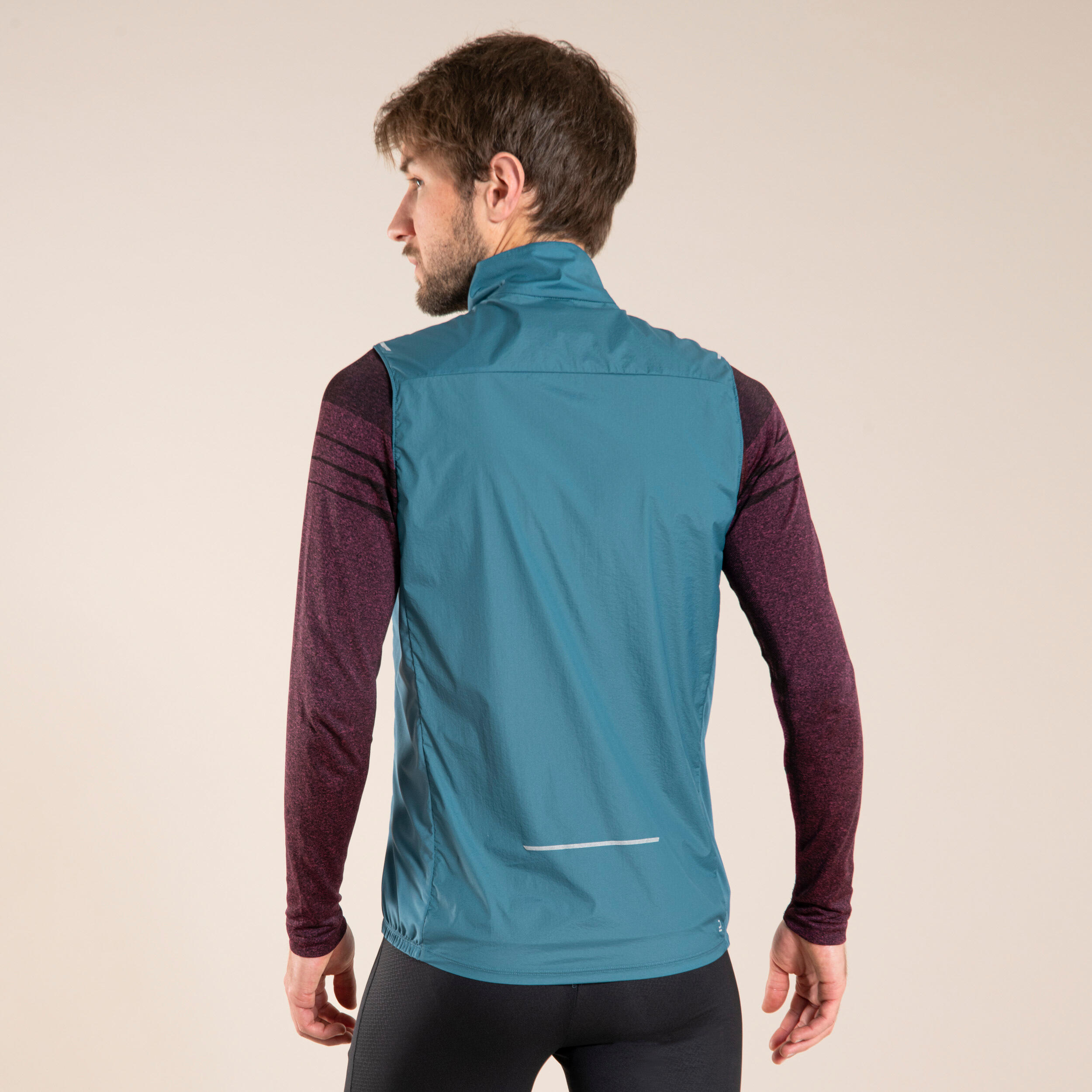 MEN'S BLUE SLEEVELESS TRAIL RUNNING WINDBREAKER JACKET