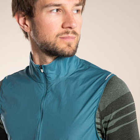 MEN'S TRAIL RUNNING SLEEVELESS WINDPROOF JACKET - BLUE