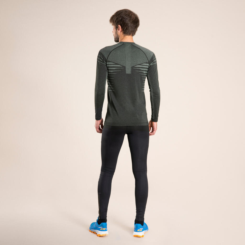 Men's Trail Running Long-Sleeved Seamless Comfort Jersey - black khaki