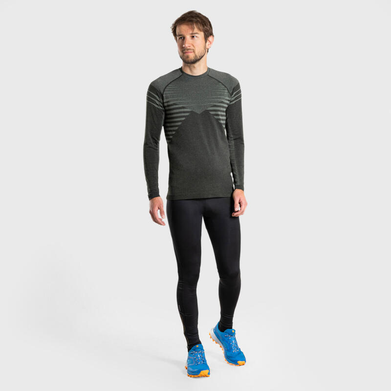 Pánské tričko s dlouhým rukávem na trailový běh černo-khaki