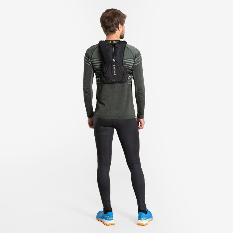 Maglia manica lunga trail uomo seamless nero-verde militare