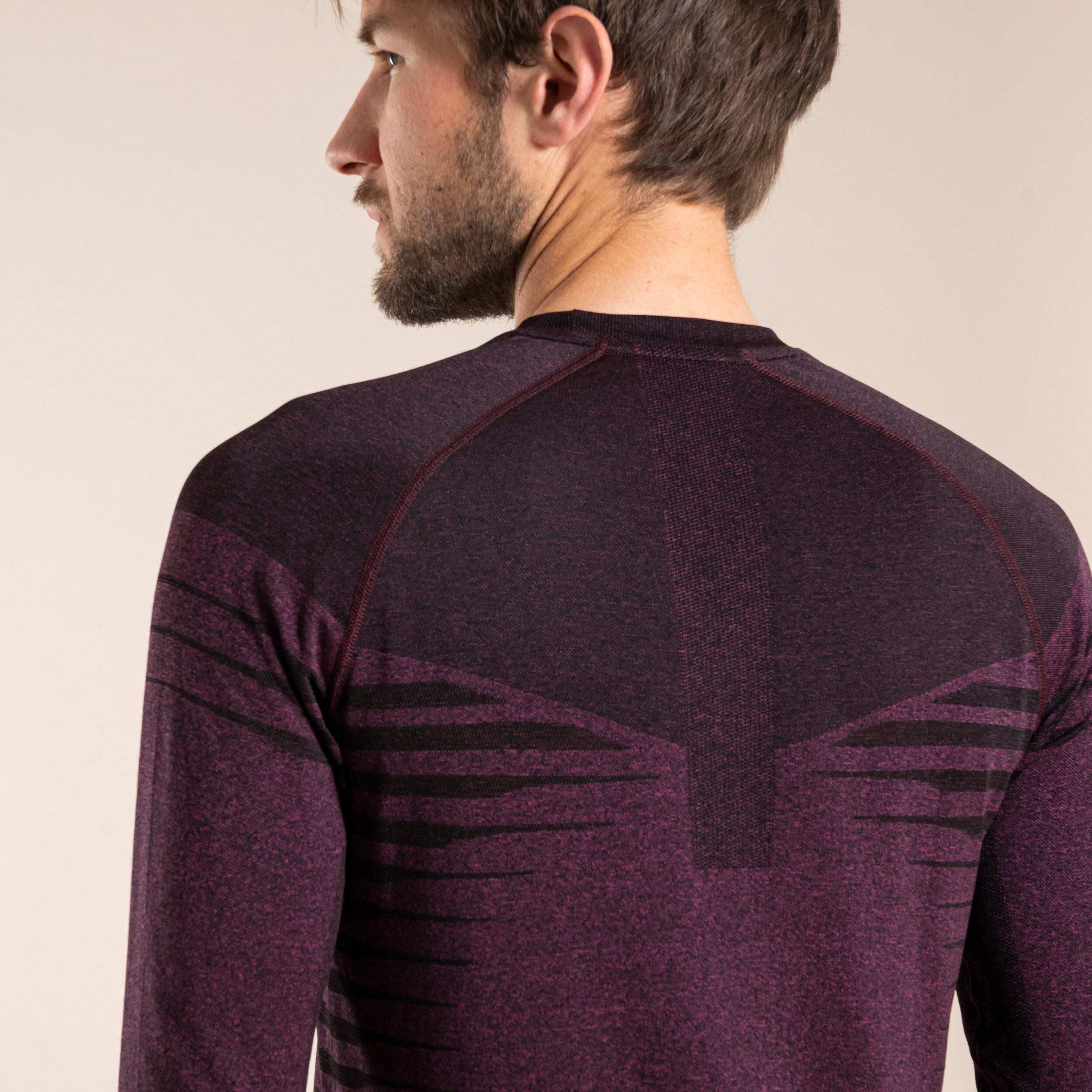 MEN'S LONG-SLEEVED SEAMLESS COMFORTABLE TRAIL RUNNING T-SHIRT - BLACK BURGUNDY 5/7