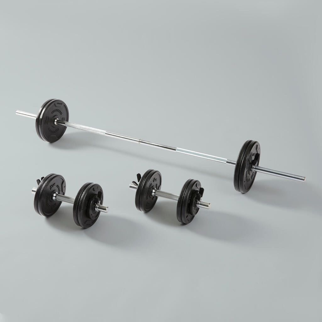 Weight Training 50 kg 80% Recycled Cast Iron Dumbbells and Bar Set