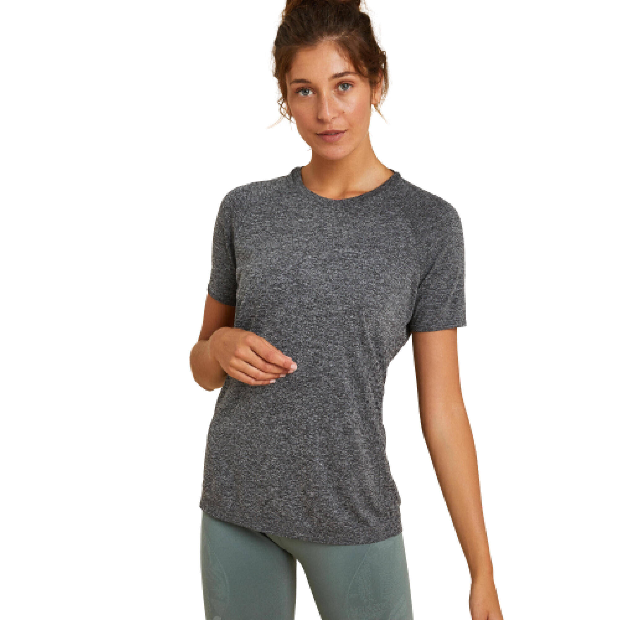 Women's Short-Sleeved Dynamic Yoga T-Shirt - Grey -  1