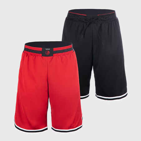 Basketball-Shorts wendbar SH500R Damen/Herren schwarz/rot