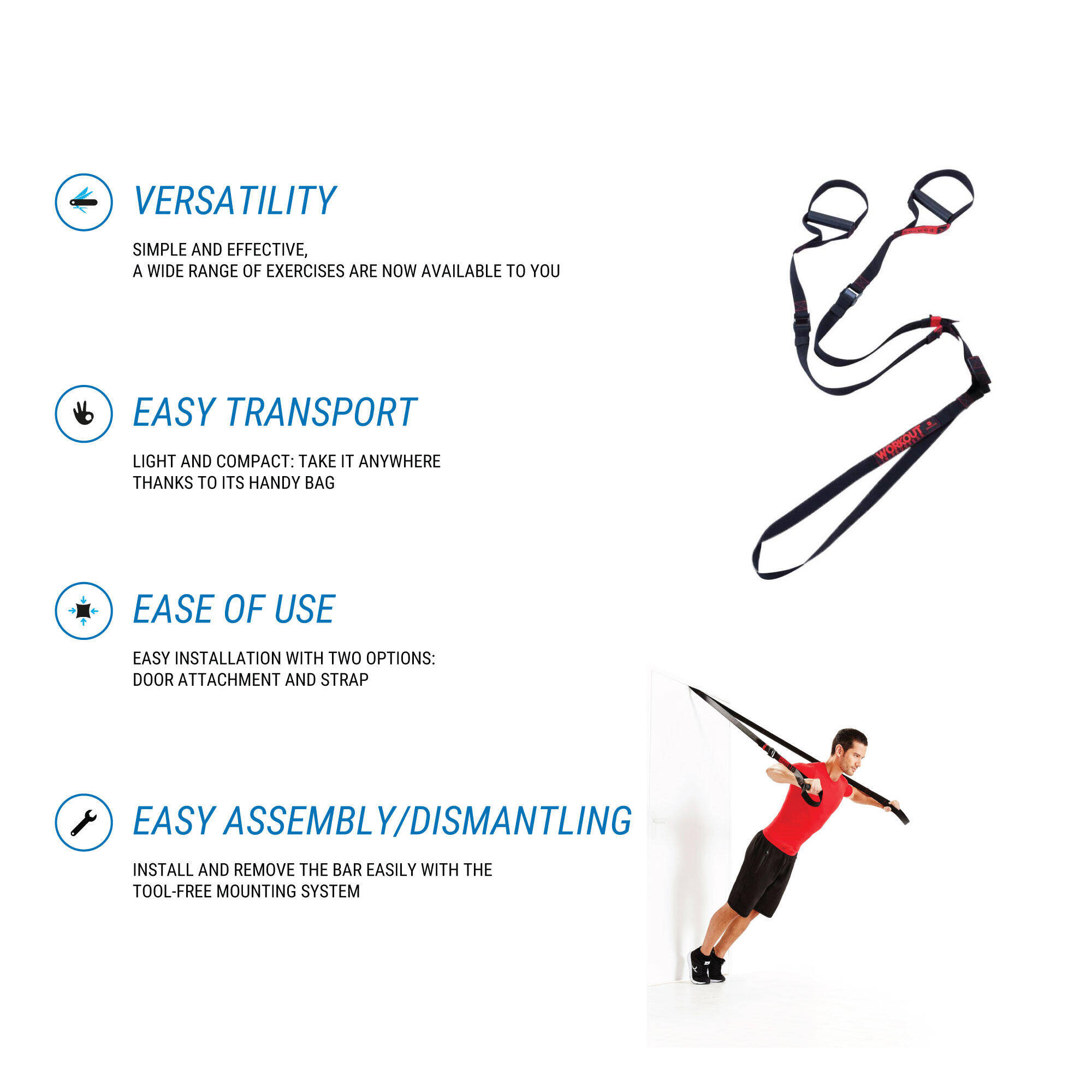 Weight Training Suspension Strap 100 Black Red -  3