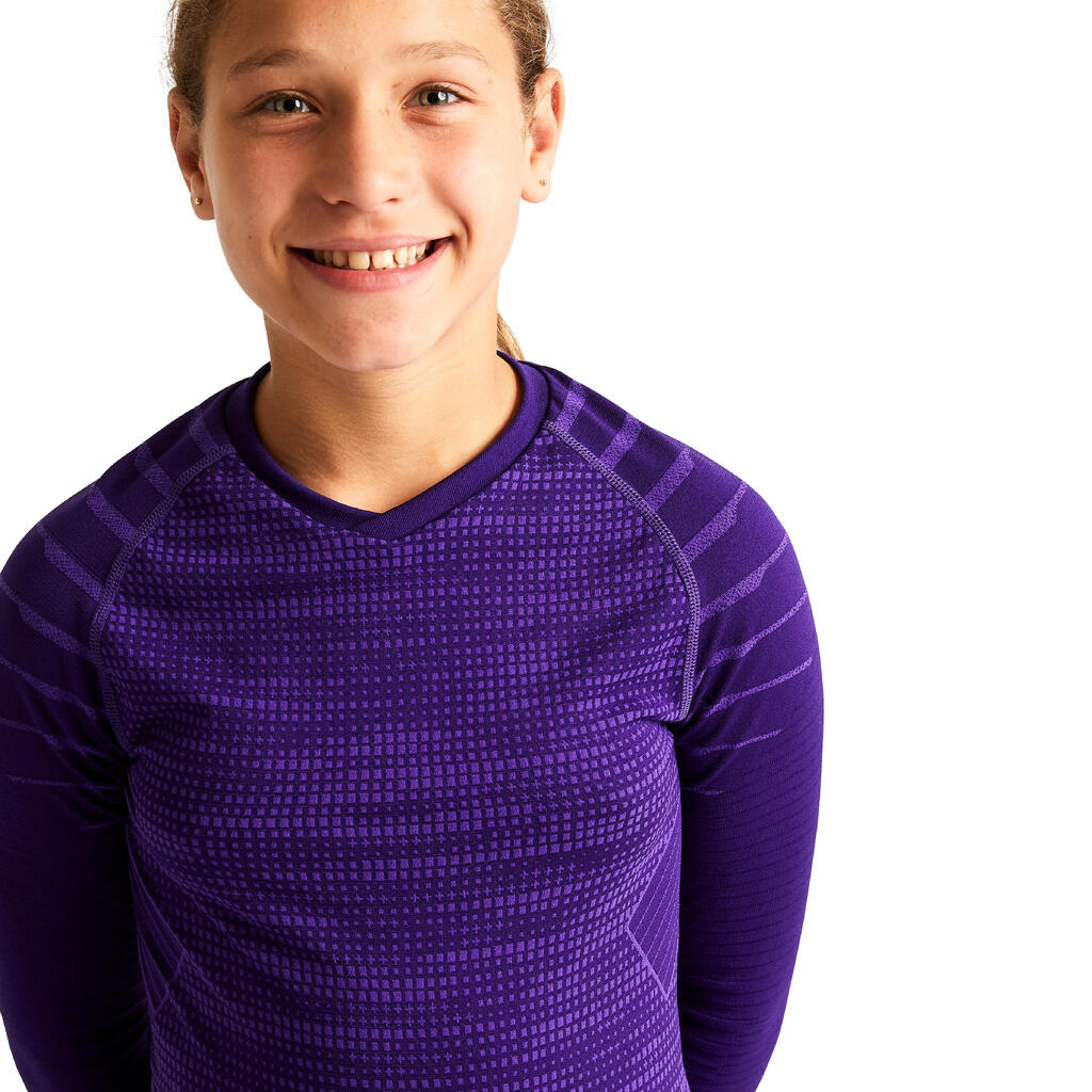 Kids' Long-Sleeved Thermal Base Layer Top Keepdry 500 - Purple