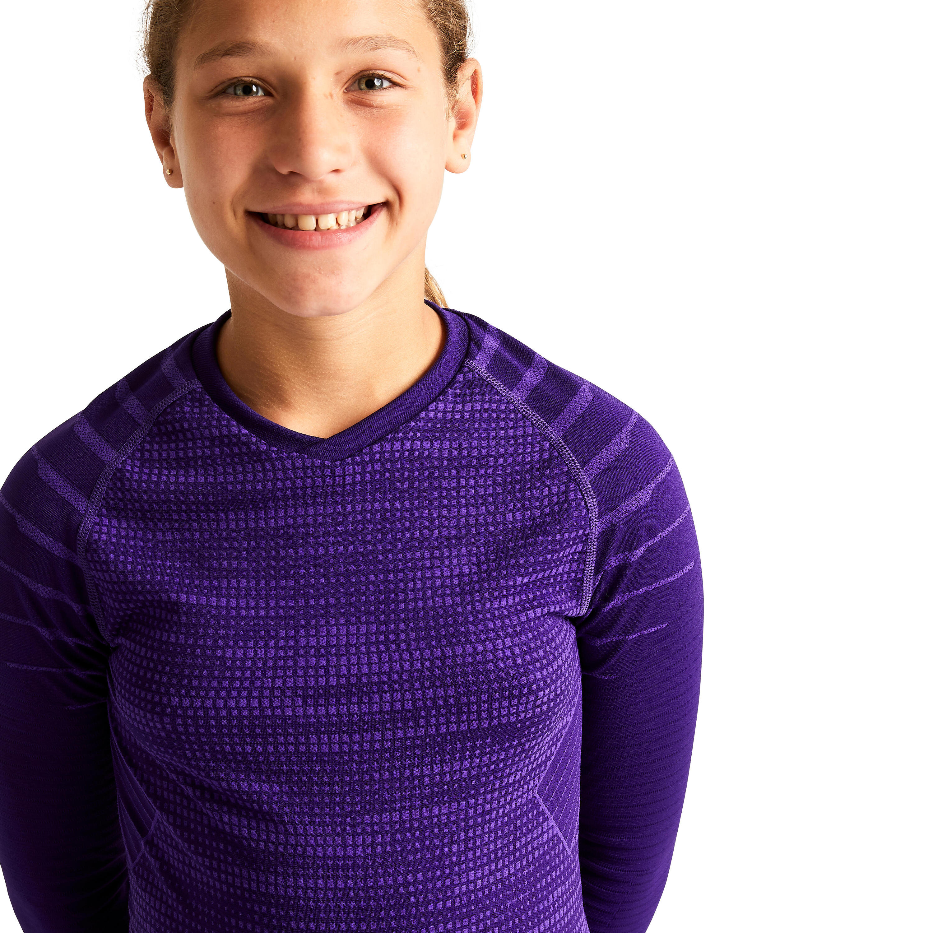 Kids' Long-Sleeved Thermal Base Layer Top Keepdry 500 - Purple 7/10