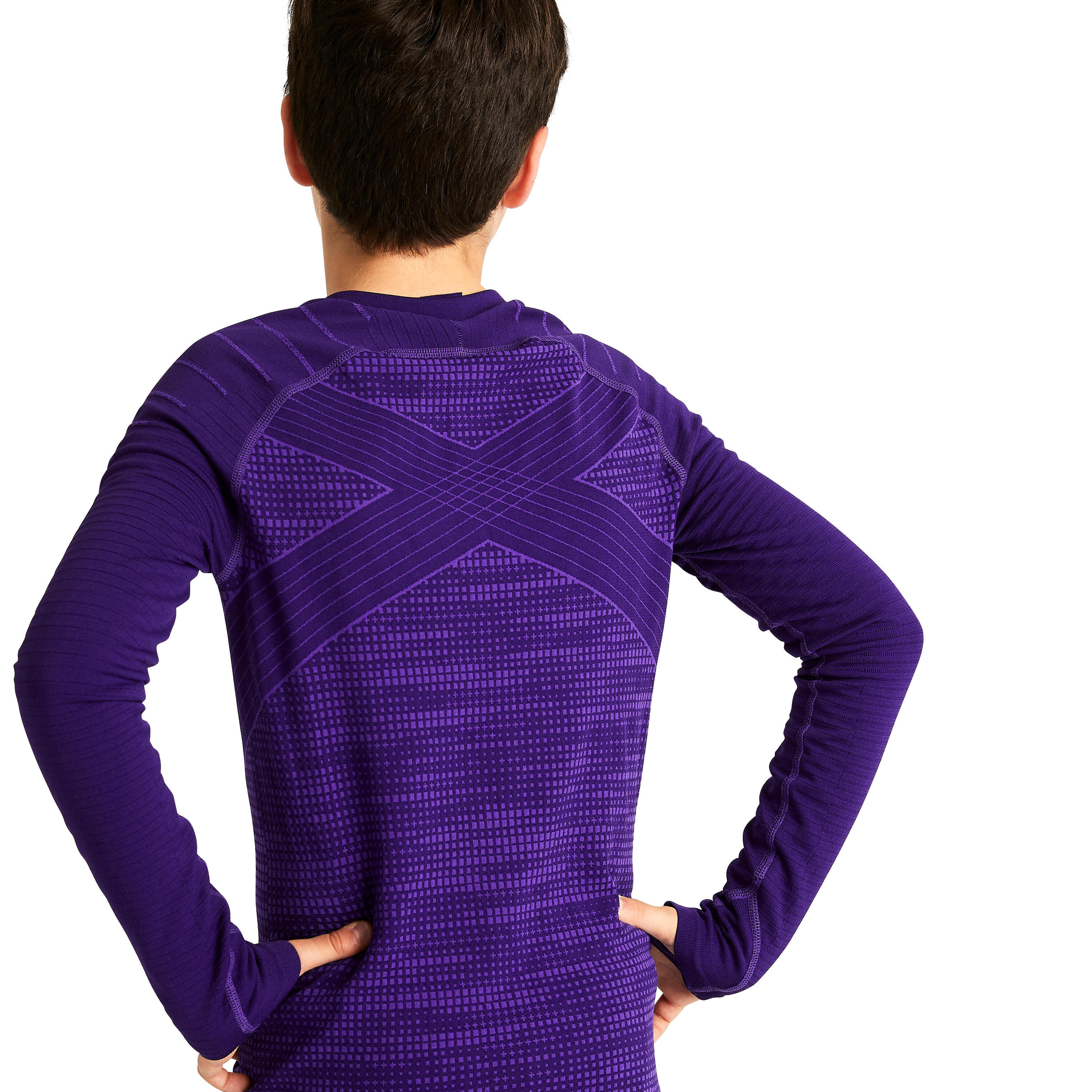 Kids' Long-Sleeved Thermal Base Layer Top Keepdry 500 - Purple 9/10