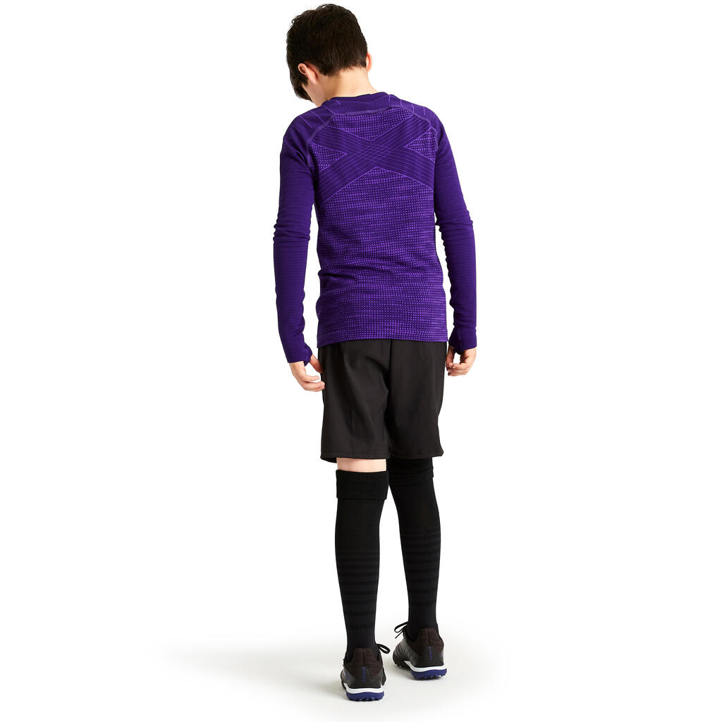 Detské spodné tričko na futbal Keepdry 500 s dlhými rukávmi fialové