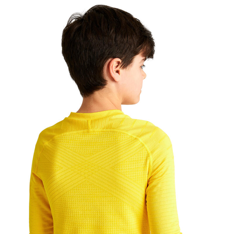 Kids' Long-Sleeved Thermal Base Layer Top Keepdry 500 - Yellow