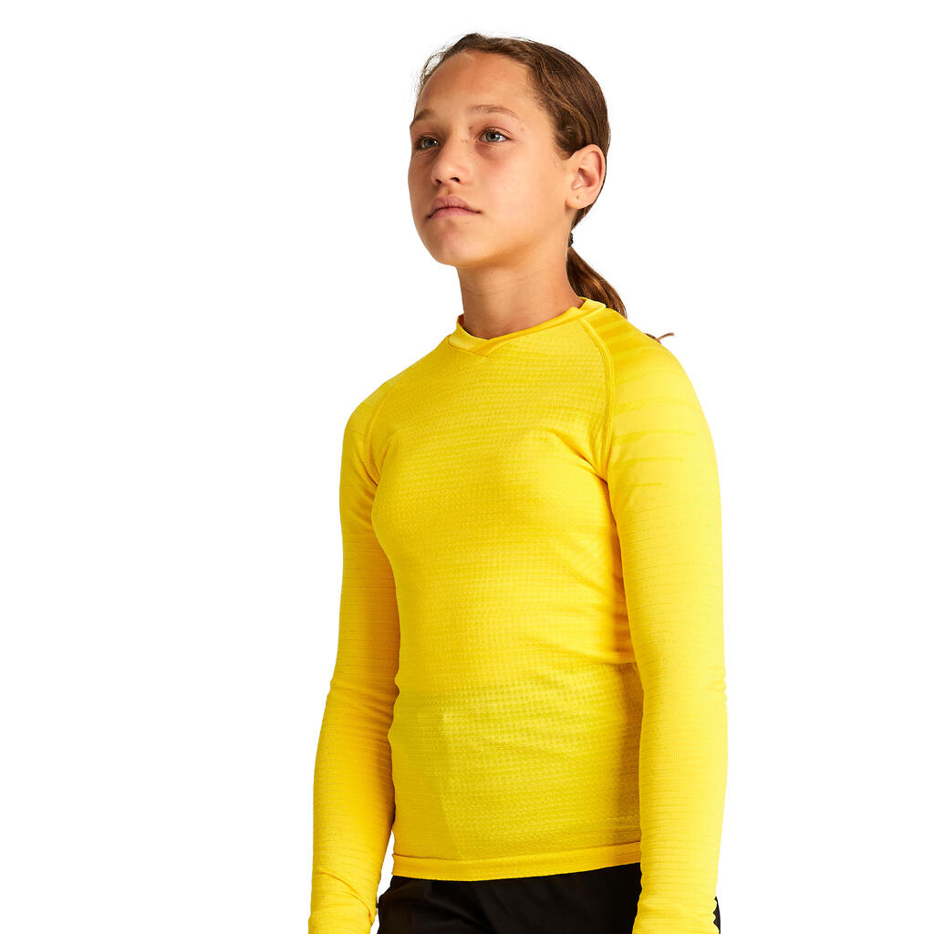 Kids' Long-Sleeved Thermal Base Layer Top Keepdry 500 - Yellow