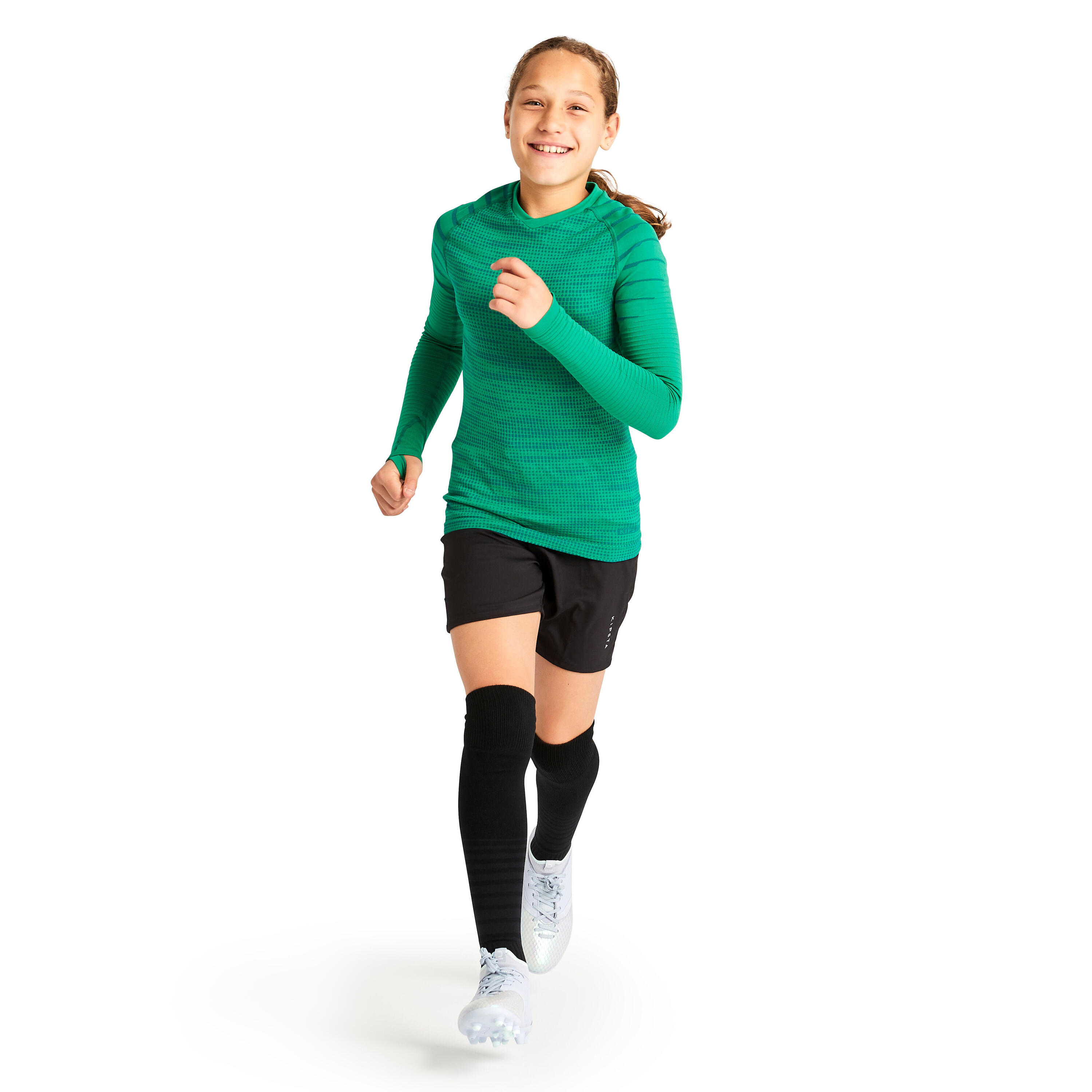 Kids' Long-Sleeved Thermal Base Layer Top Keepdry 500 - Green 8/10