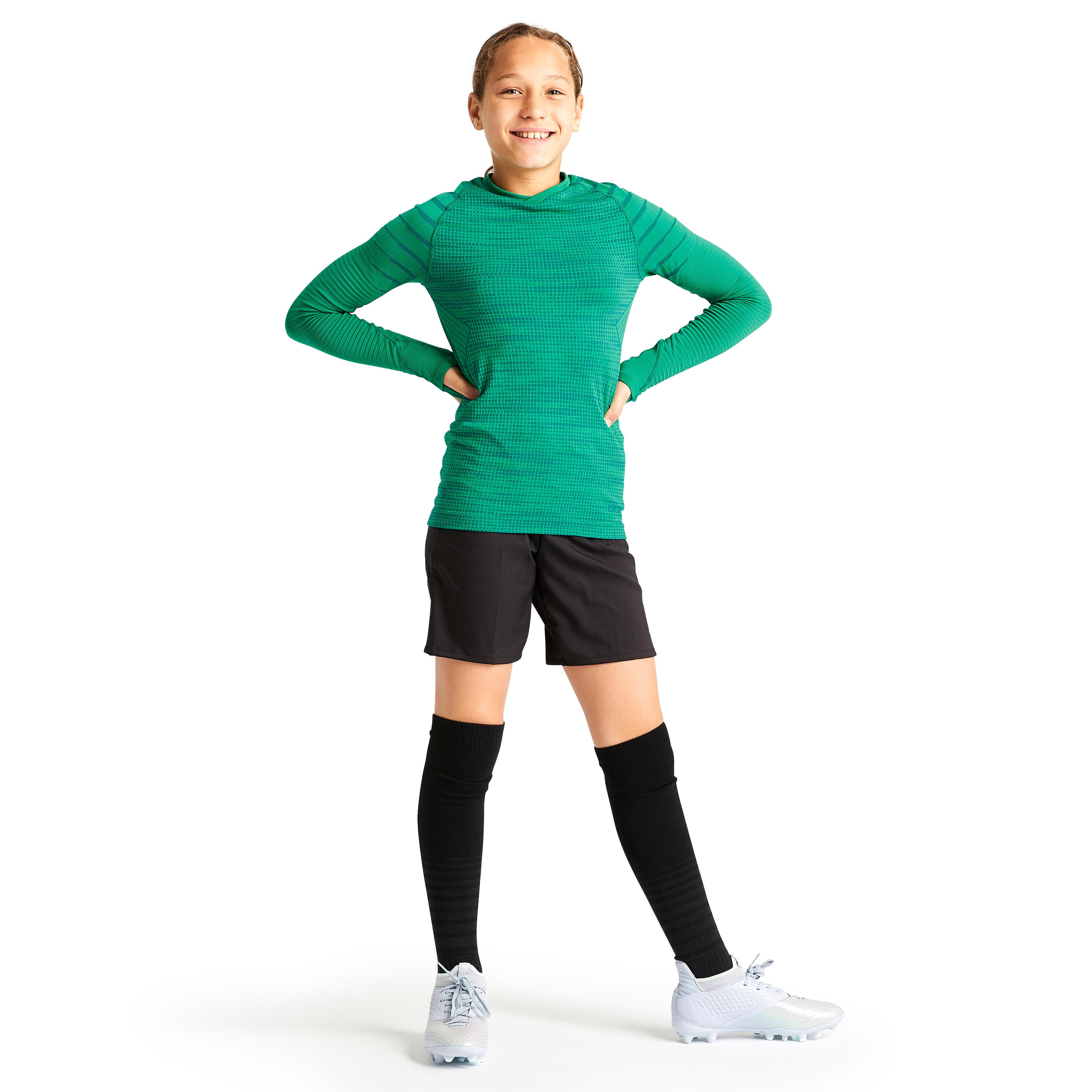 Kids' Long-Sleeved Thermal Base Layer Top Keepdry 500 - Green 6/10