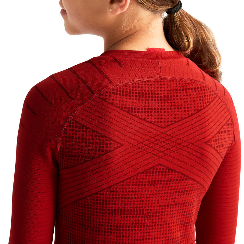 Kids' Long-Sleeved Thermal Base Layer Top Keepdry 500 - Red