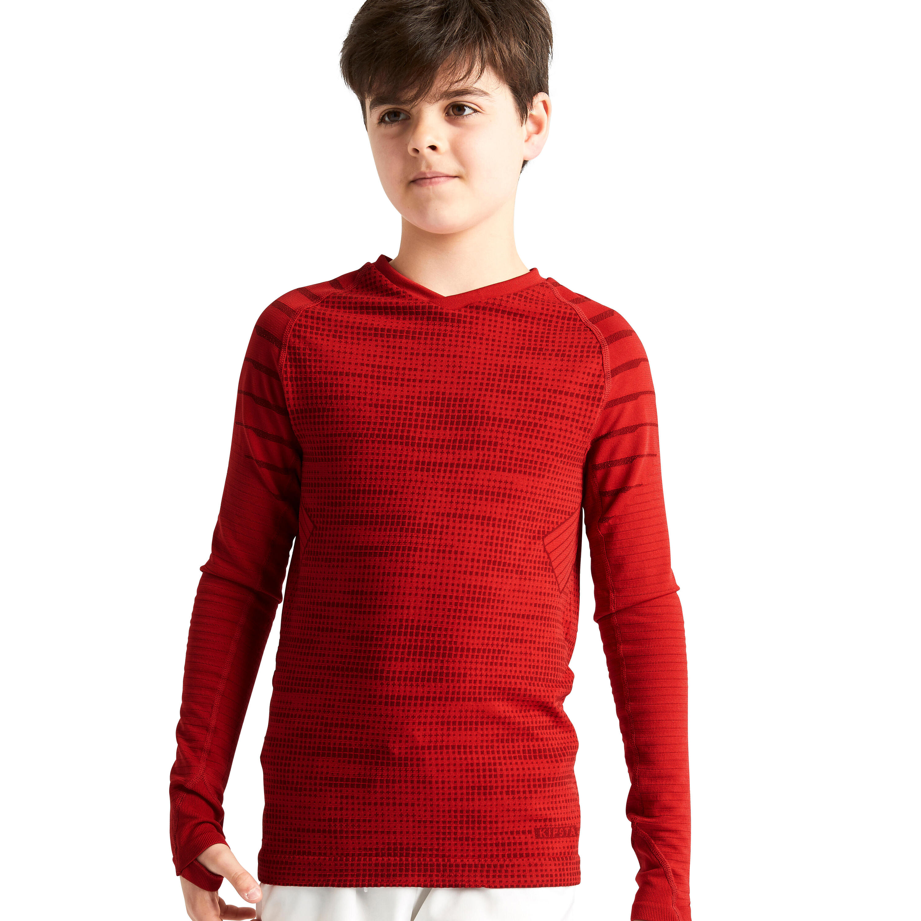 Kids' thermal long-sleeved football top, red 7/9