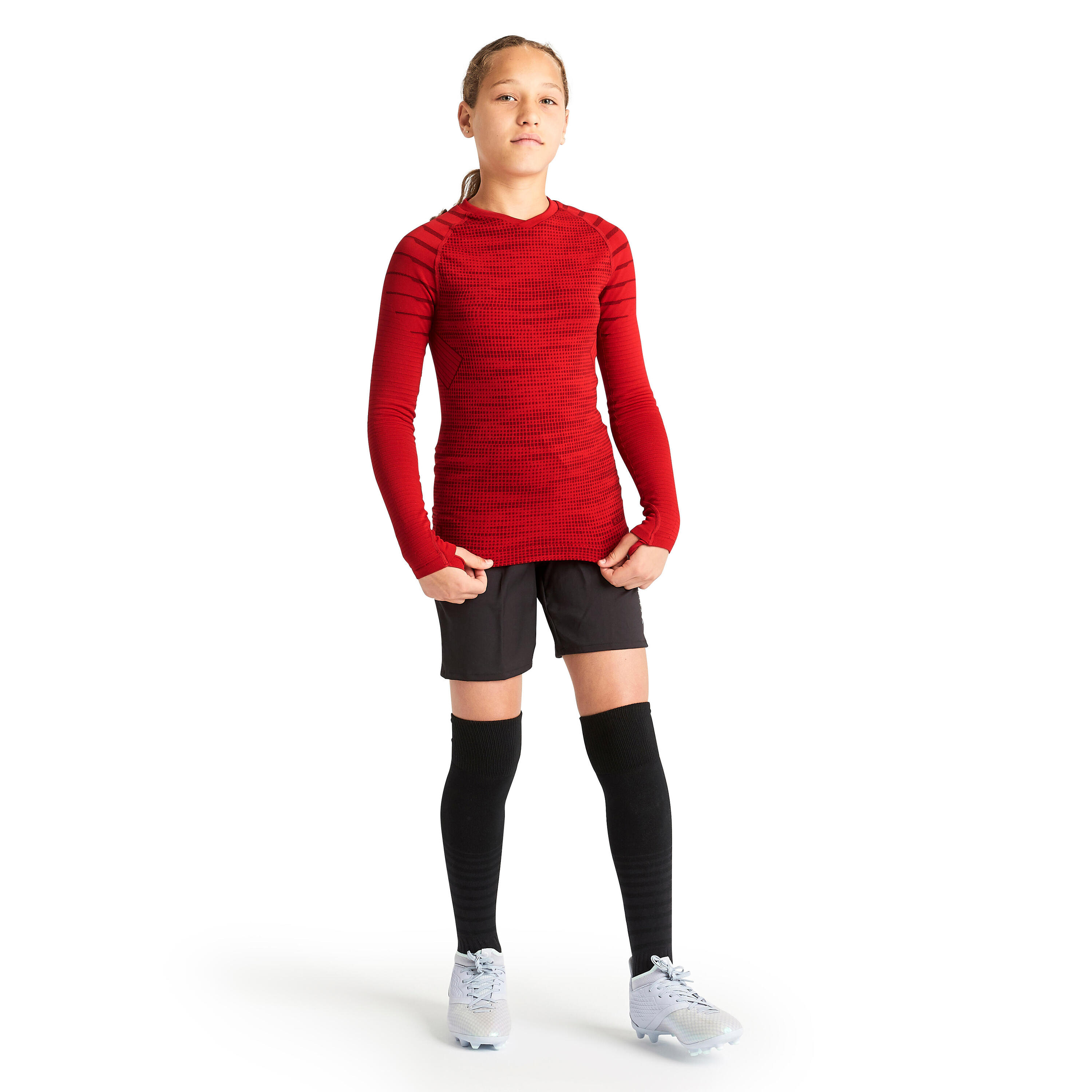 Kids' thermal long-sleeved football top, red 5/9