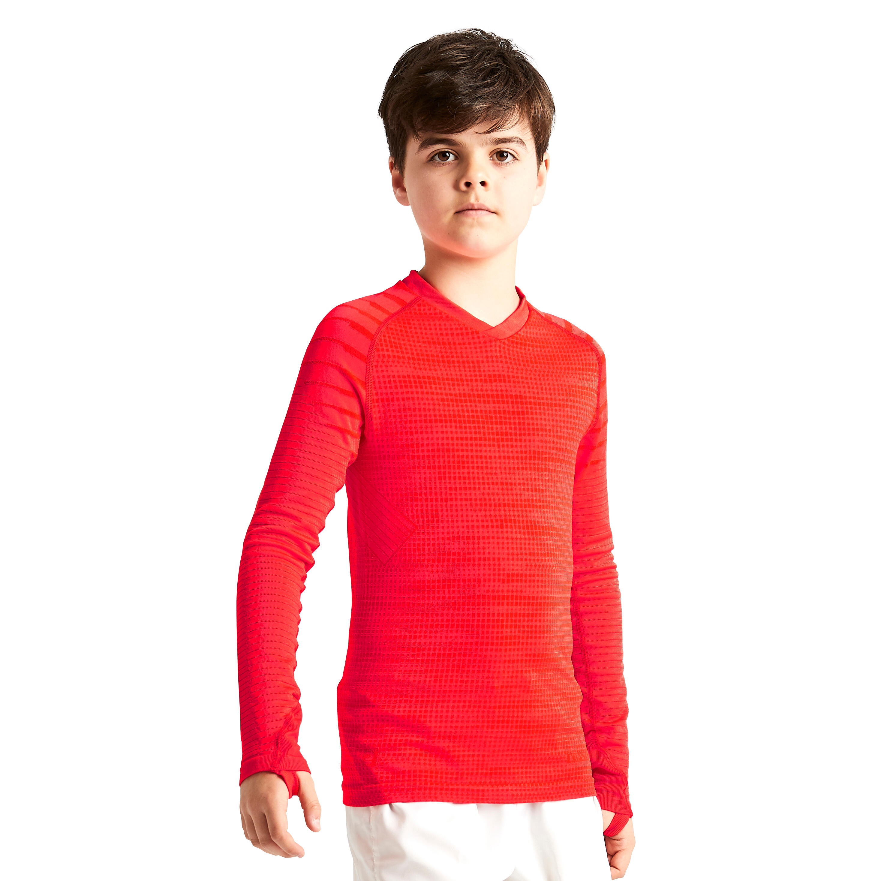 Camiseta térmica de fútbol manga larga Niño Kipsta Keepdry 500 naranja 5/9