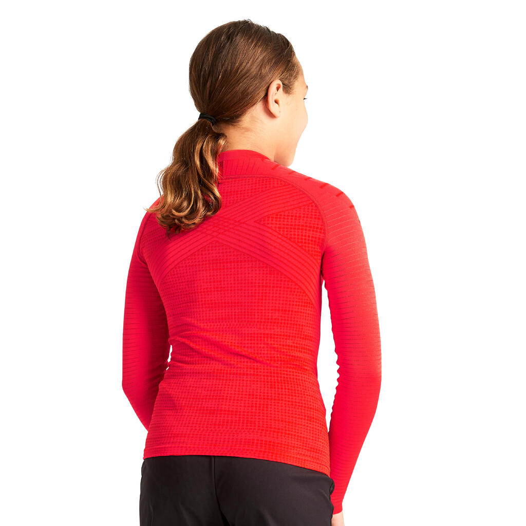 Kids' Long-Sleeved Thermal Base Layer Top Keepdry 500 - Red