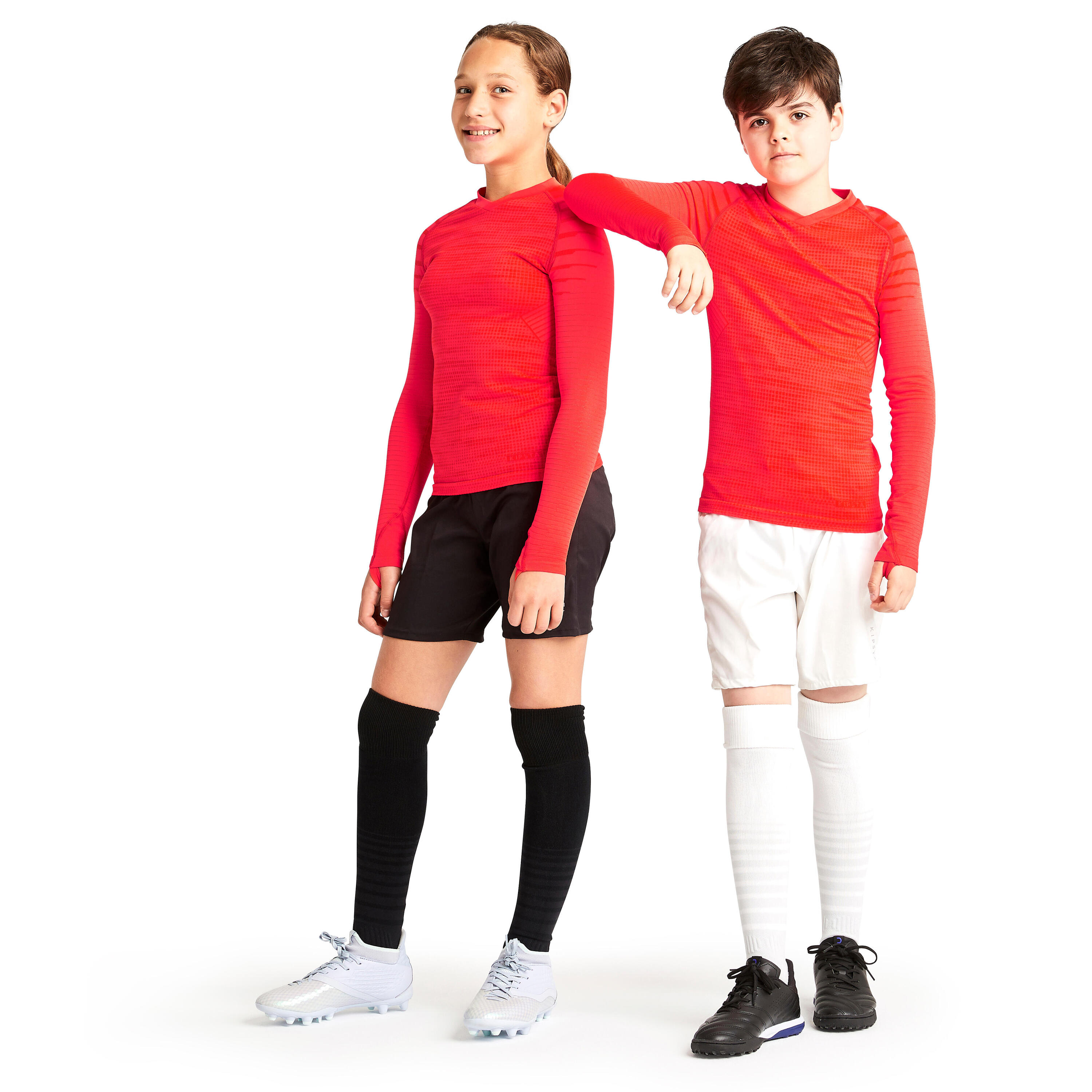 Kids' Long-Sleeved Seamless Thermal Football Base Layer Top Keepdry - Orange 2/6